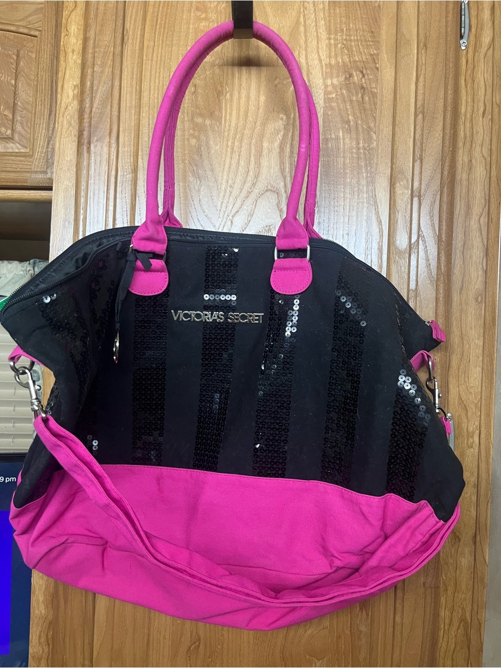 Victoria's Secret Black and Hot Pink Sequin Tote